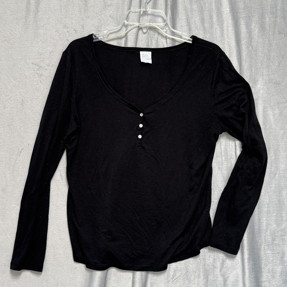 Stars‎ Above Shirt Womens Large Black Long Sleeve Henley V-Neck Lounge Sleep